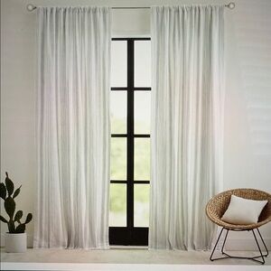 Pottery Barn Hawthorn Stripe Ivory and Blue Lined Drapery Panels set of 2
